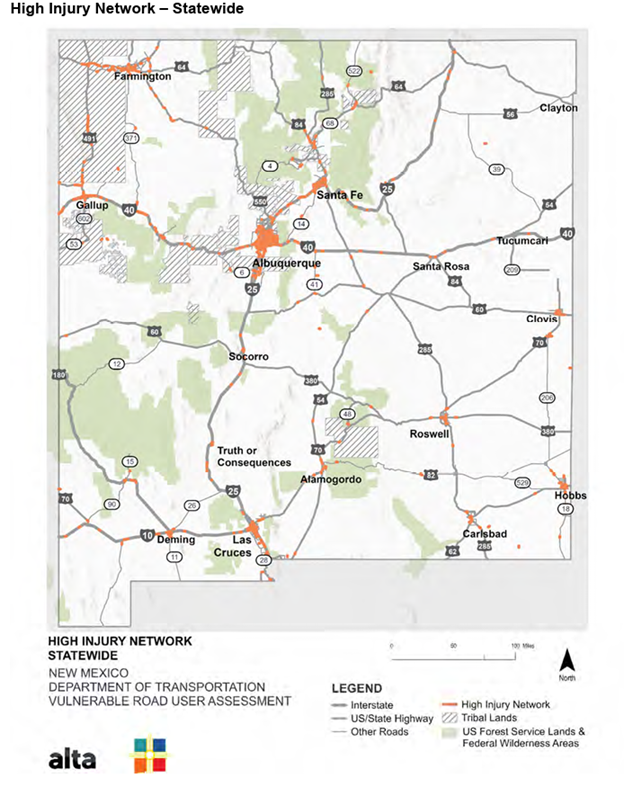 2. Statewide map of the High Injury Network. Source: New Mexico Department of Transportation